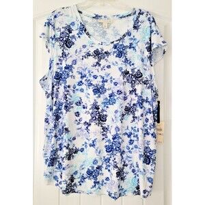 EMALINE WOMAN's  WHITE FLORAL PRINT PULLOVER BLOUSE-SIZE 1X-NWT